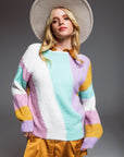 Relaxed Multicolor Diagonal Stripe Sweater With Boat Neck in Pastel Colors