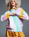 Relaxed Multicolor Diagonal Stripe Sweater With Boat Neck in Pastel Colors