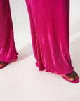 Satin Halter Neck Pleated Maxi Jumpsuit in Fuchsia