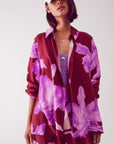 Satin Shirt in Fuchsia With Large Floral Print