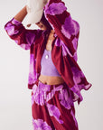 Satin Shirt in Fuchsia With Large Floral Print