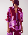 Satin Shirt in Fuchsia With Large Floral Print