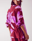 Satin Shirt in Fuchsia With Large Floral Print