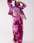 Satin Shirt in Fuchsia With Large Floral Print