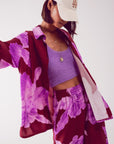 Satin Shirt in Fuchsia With Large Floral Print