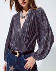 Shiny Glitter Body With Deep V-Neck in Silver