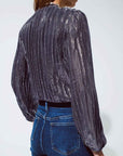 Shiny Glitter Body With Deep V-Neck in Silver