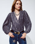 Shiny Glitter Body With Deep V-Neck in Silver