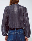 Shiny Glitter Body With Deep V-Neck in Silver