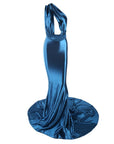 Glossy Blue Satin Evening Gown