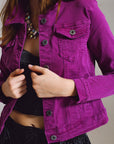 Slim Denim Trucker Jacket in Fuchsia