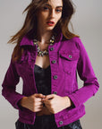Slim Denim Trucker Jacket in Fuchsia