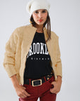 Soft Chunky Knit Bomber Jacket in Camel Color