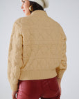 Soft Chunky Knit Bomber Jacket in Camel Color