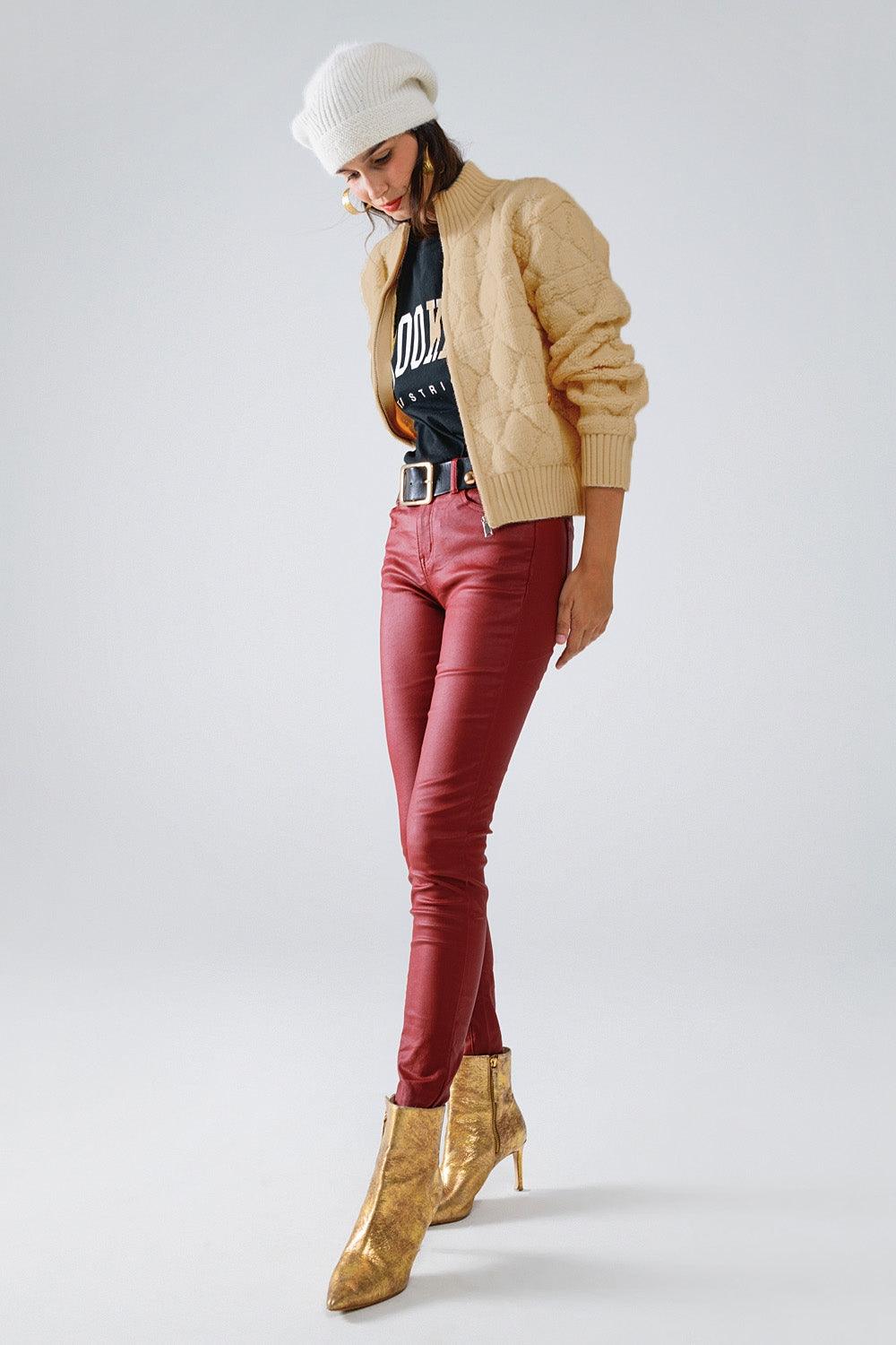 Soft Chunky Knit Bomber Jacket in Camel Color