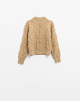 Soft Chunky Knit Bomber Jacket in Camel Color