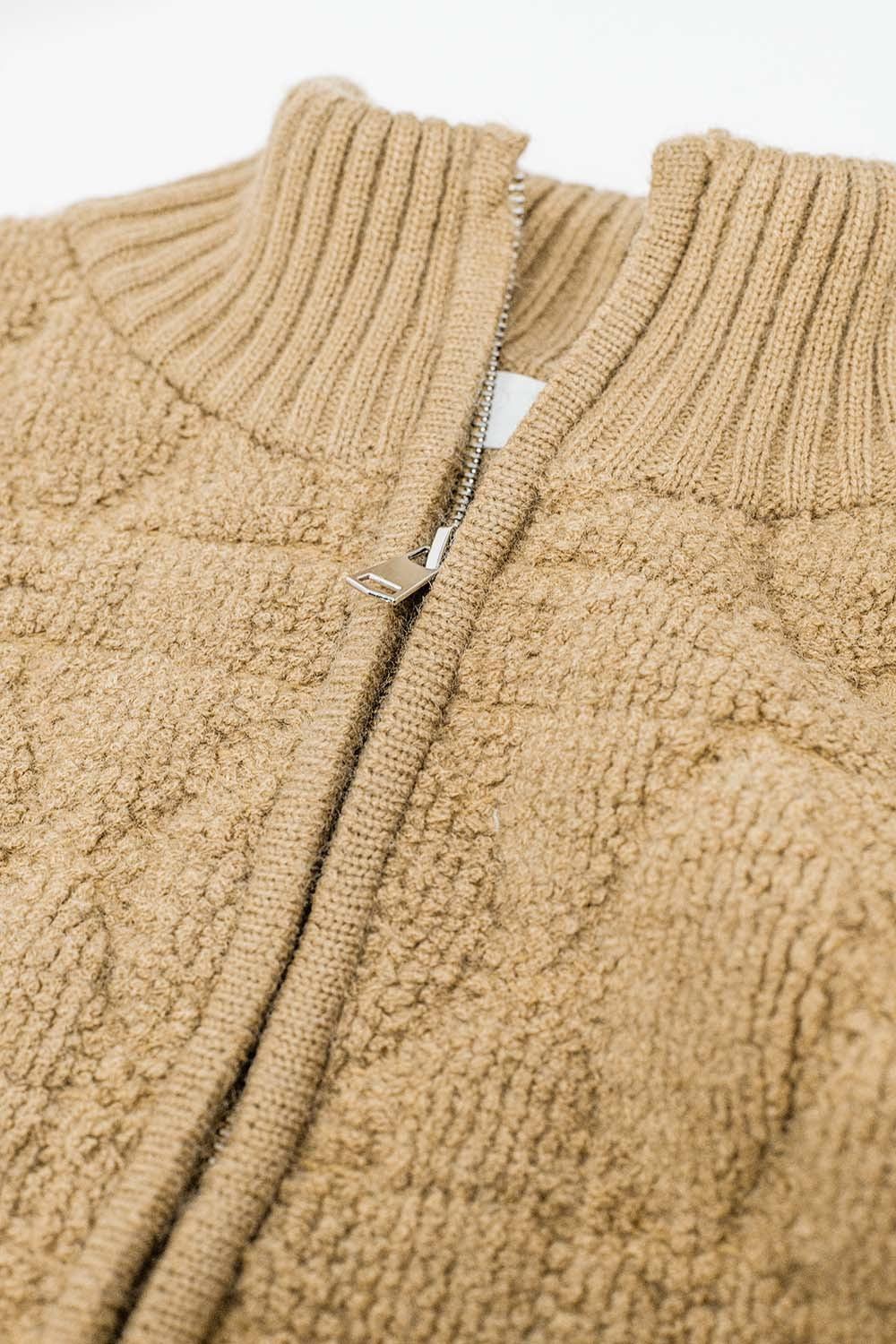 Soft Chunky Knit Bomber Jacket in Camel Color