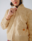 Soft Chunky Knit Bomber Jacket in Camel Color
