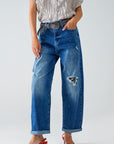 Straight Distressed Jeans With Paint Stains Details