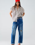 Straight Distressed Jeans With Paint Stains Details