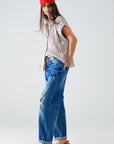 Straight Distressed Jeans With Paint Stains Details