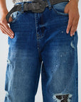 Straight Distressed Jeans With Paint Stains Details