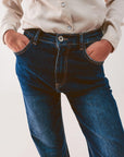 Straight Leg 90s Jeans With in Dark Blue