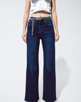 Straight Leg Jeans With Strass Detail in Blue
