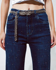 Straight Leg Jeans With Strass Detail in Blue