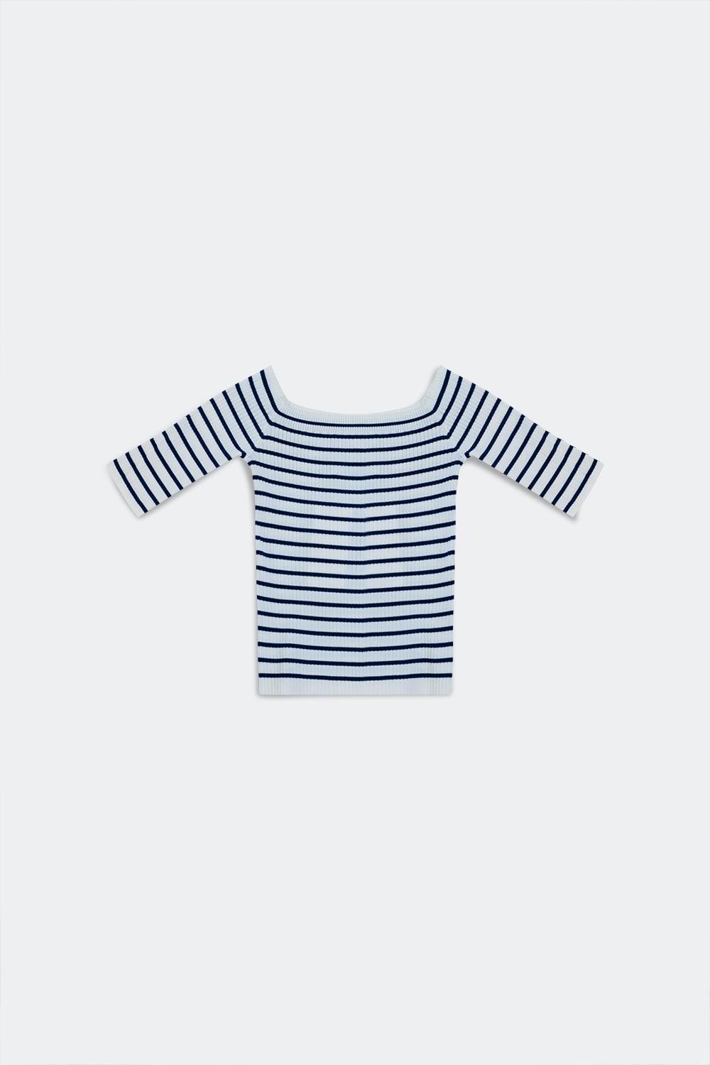Stripe Bardot Top in Navy