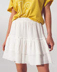 Textured Ruffle Mini Skirt in White