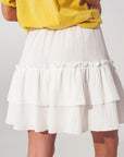 Textured Ruffle Mini Skirt in White