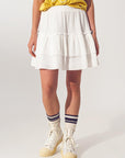 Textured Ruffle Mini Skirt in White