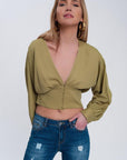 Top With Puff Sleeves in Green - Toi ‘n’ Moi Ltd