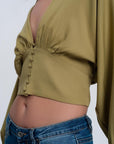 Top With Puff Sleeves in Green - Toi ‘n’ Moi Ltd