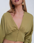 Top With Puff Sleeves in Green - Toi ‘n’ Moi Ltd