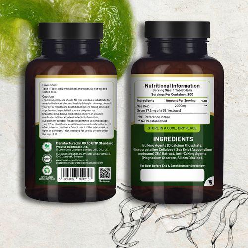 Sea Kelp 2000mg 200 Vegan Tablets | Natural Source of Iodine | Premium Ingredients | Proudly made in the UK by Prowise - Toi ‘n’ Moi Ltd