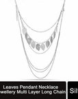 Aquarius Women Silver Leaves Pendant Necklace Jewellery Multi Layer Long Chain - Toi ‘n’ Moi Ltd