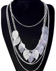 Aquarius Women Silver Leaves Pendant Necklace Jewellery Multi Layer Long Chain - Toi ‘n’ Moi Ltd