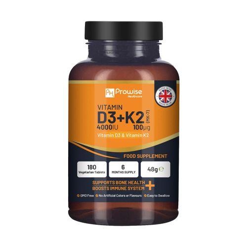 Vitamin D3 4000IU & K2 MK7 100μg Vegetarian 180 Tablets Supplement for Immune Support Calcium Boost, Bone & Muscle by Prowise - Toi ‘n’ Moi Ltd