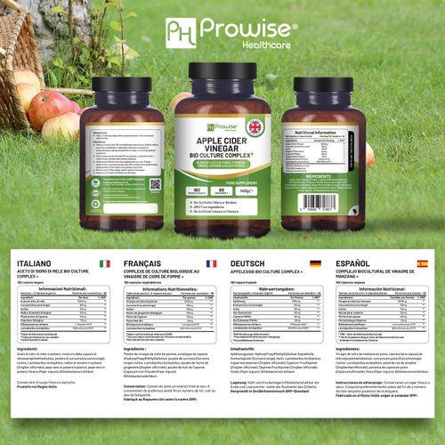 Apple Cider Vinegar with Bio Cultures Complex 1300mg 180 capsules I Vegan I Made in UK by Prowise - Toi ‘n’ Moi Ltd