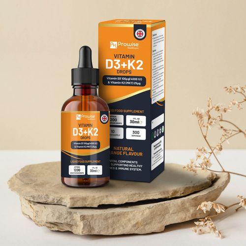 Vitamin D3 4000iu + K2 MK7 25µg Orange Liquid Drops I High Strength 30ml Bottle - Toi ‘n’ Moi Ltd