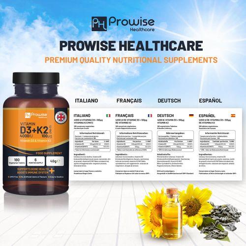 Vitamin D3 4000IU & K2 MK7 100μg Vegetarian 180 Tablets Supplement for Immune Support Calcium Boost, Bone & Muscle by Prowise - Toi ‘n’ Moi Ltd