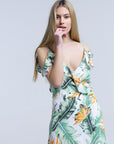 White Midi Dress in Tropical Leaves