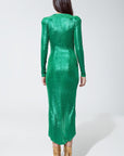 Wrapped Party Dress With Plunge Neckline in Metallic Green