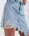 Distressed Denim Skirt in Bleach Wash