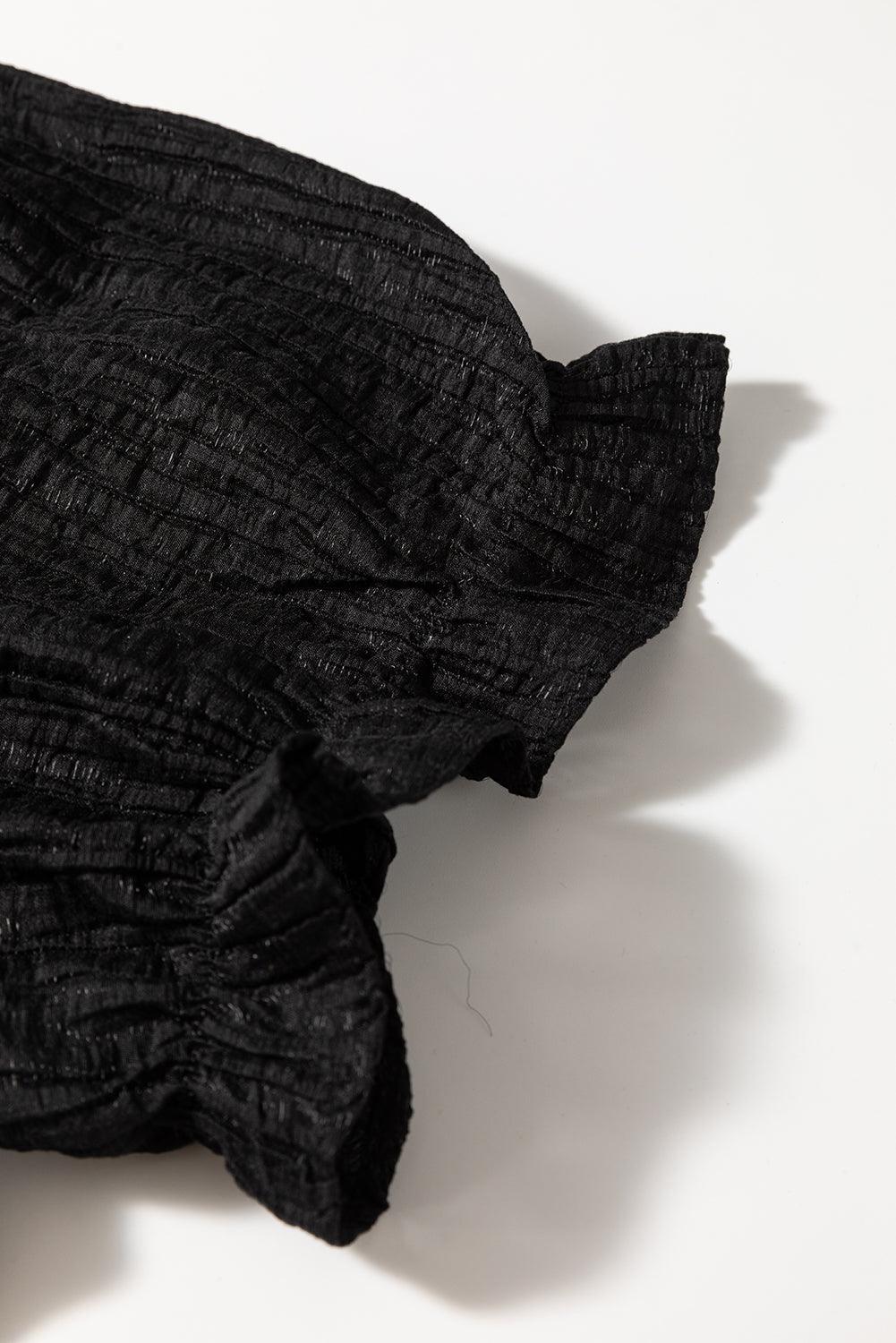 Black Floral Crochet Square Neck Ruffled Short Sleeve Flowy Plus Size Top - Toi ‘n’ Moi Ltd
