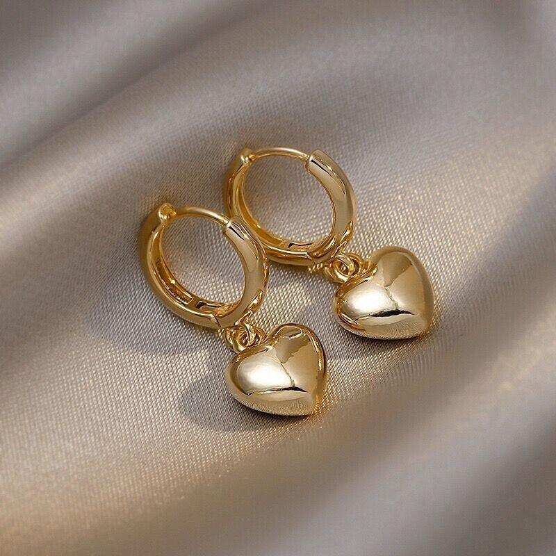 Charm Gold Heart Drop Dangle Hoop Earrings Women Girls Jewellery Gift UK - Toi ‘n’ Moi Ltd