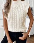 Gilet pull col montant en tricot torsadé à l'avoine