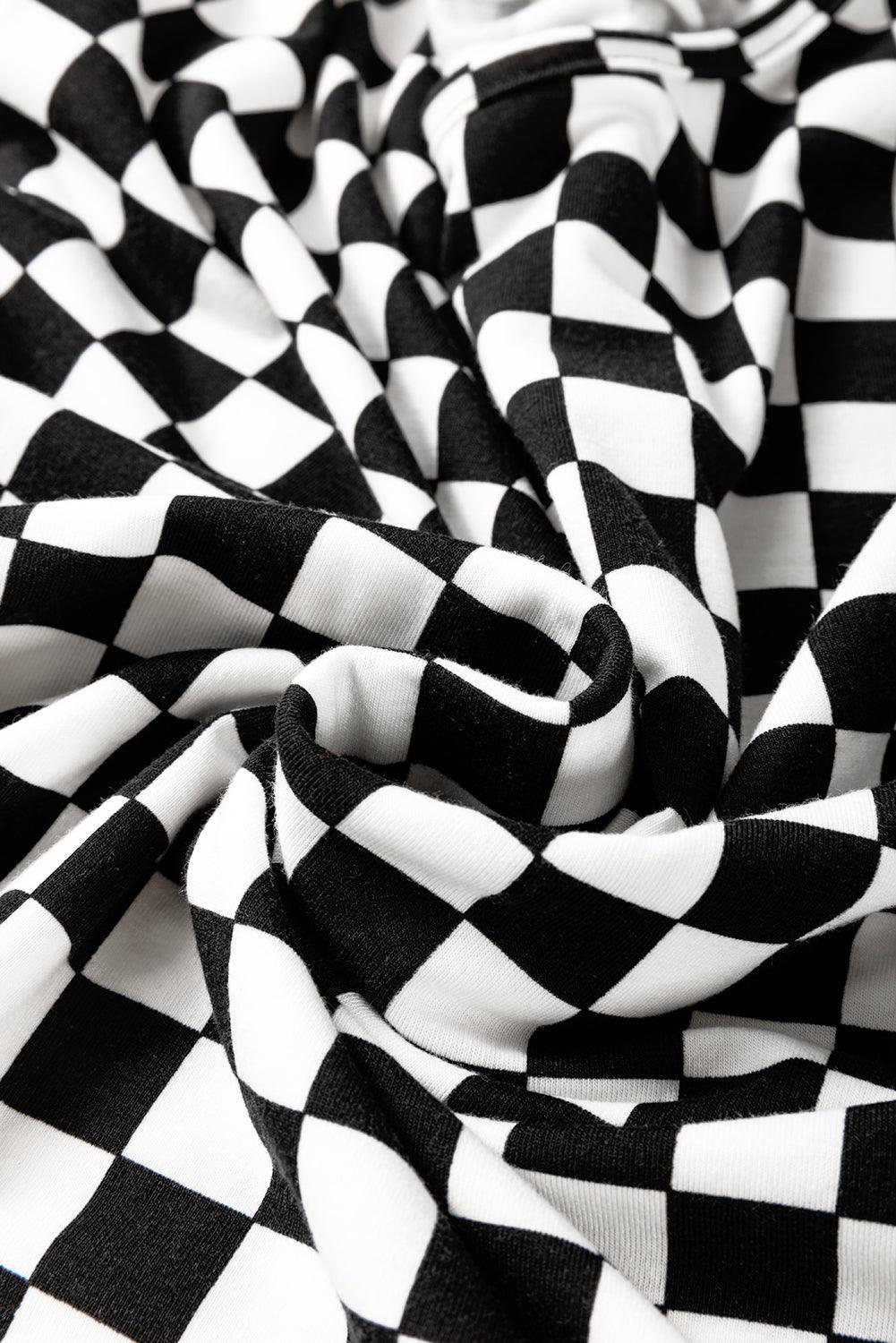 Black Checkered Print Side Slits O Neck Plus Size T Shirt - Toi ‘n’ Moi Ltd